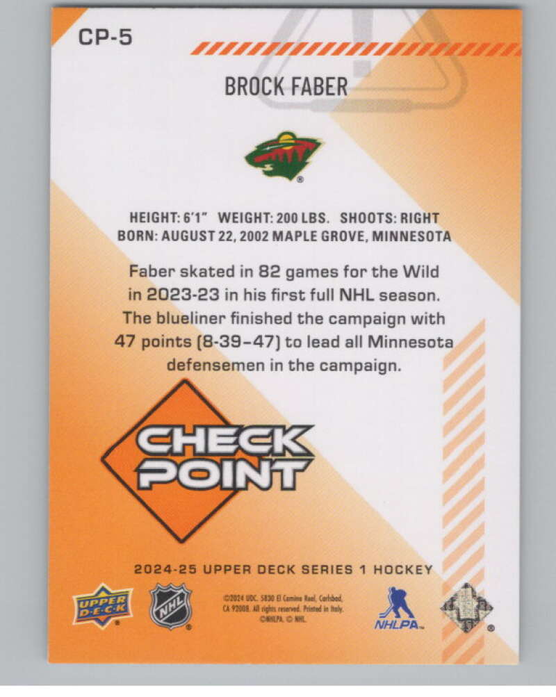 2024-25 Upper Deck Checkpoint #CP-5 Brock Faber  Minnesota Wild  V102283 Image 2