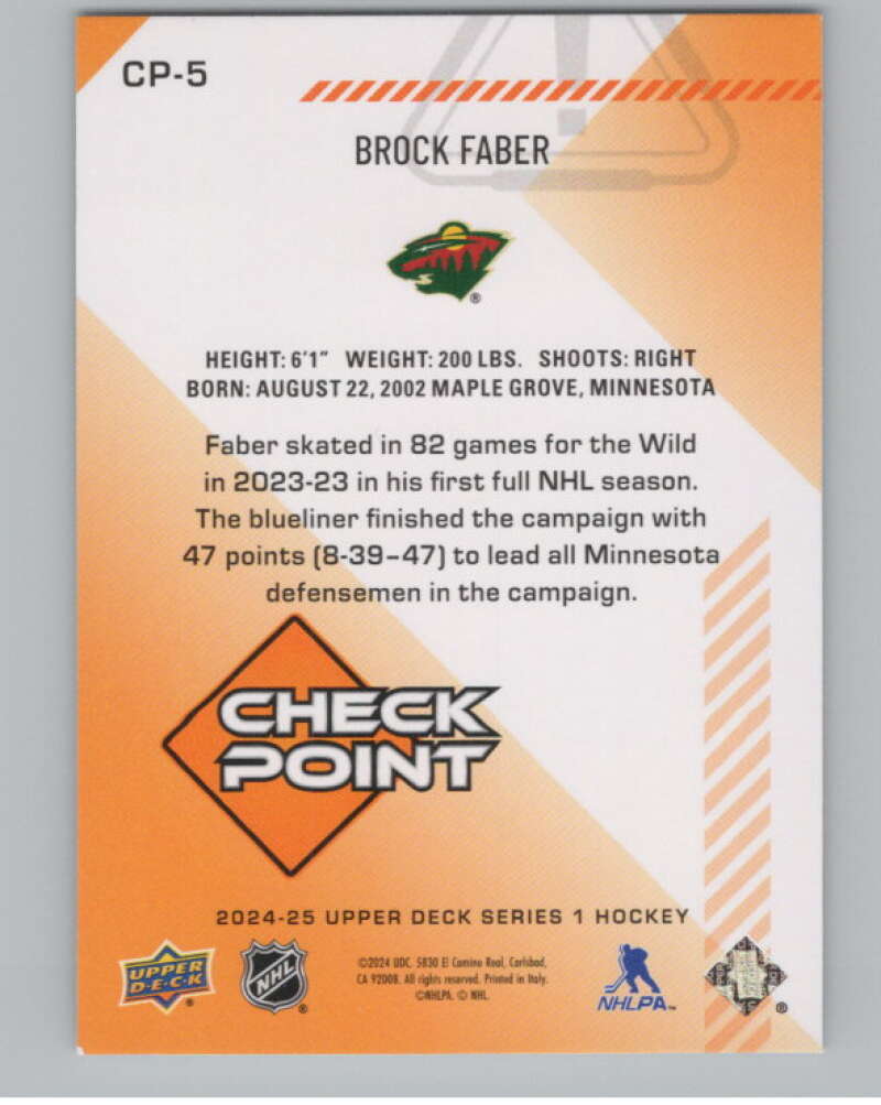 2024-25 Upper Deck Checkpoint #CP-5 Brock Faber  Minnesota Wild  V102284 Image 2