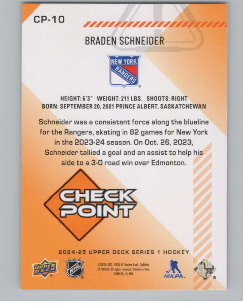 2024-25 Upper Deck Checkpoint #CP-10 Braden Schneider  New York Rangers  V102286 Image 2