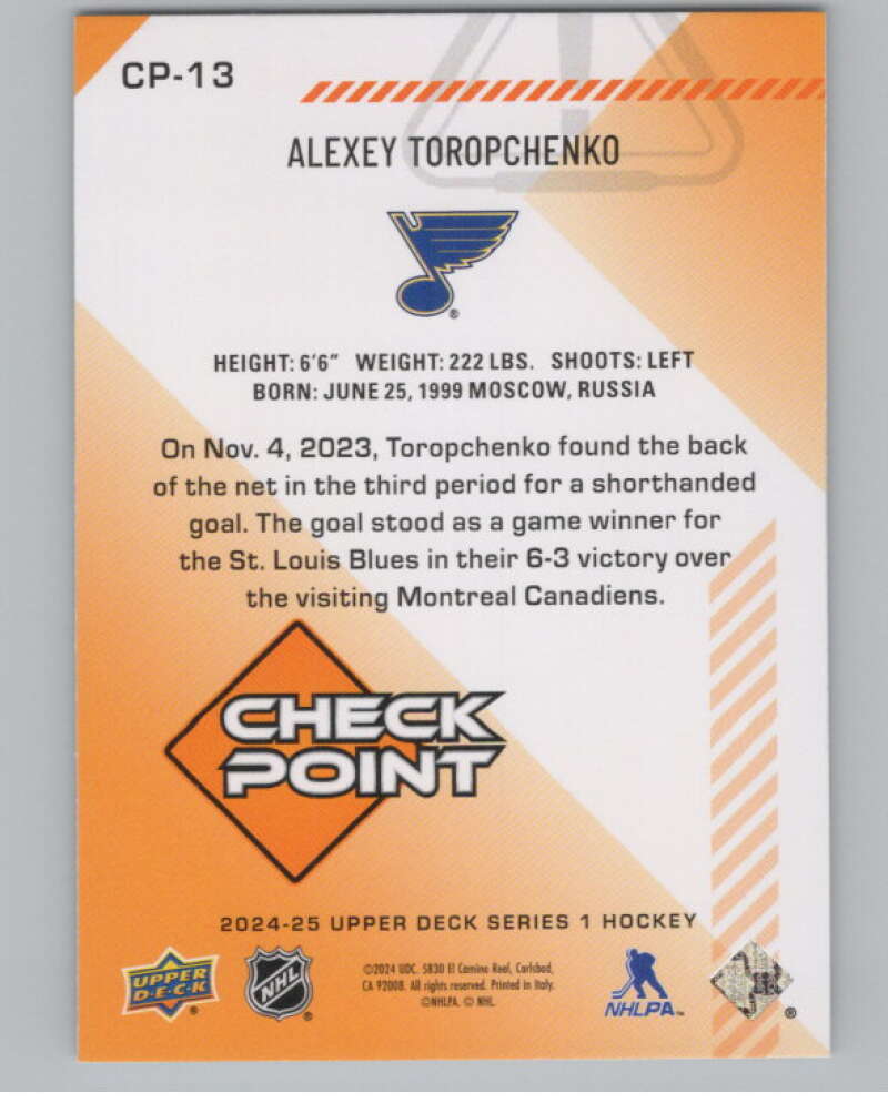 2024-25 Upper Deck Checkpoint #CP-13 Alexey Toropchenko  St. Louis Blues  V102288 Image 2