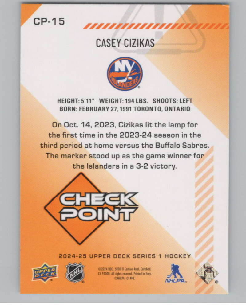2024-25 Upper Deck Checkpoint #CP-15 Casey Cizikas  New York Islanders  V102290 Image 2