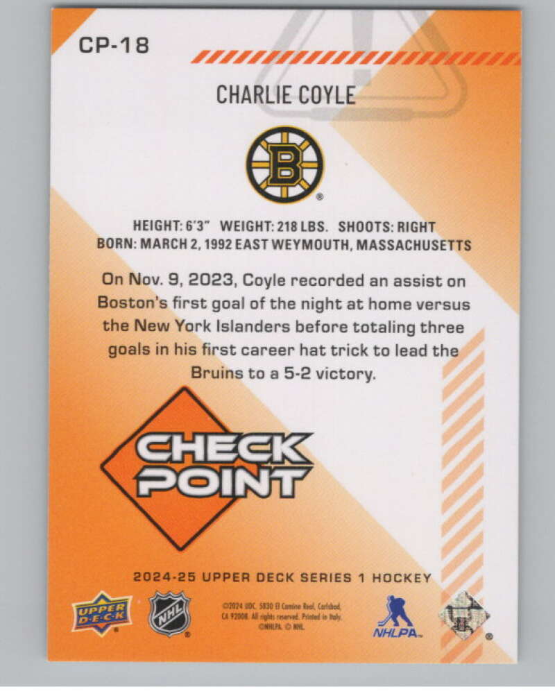 2024-25 Upper Deck Checkpoint #CP-18 Charlie Coyle  Boston Bruins  V102293 Image 2