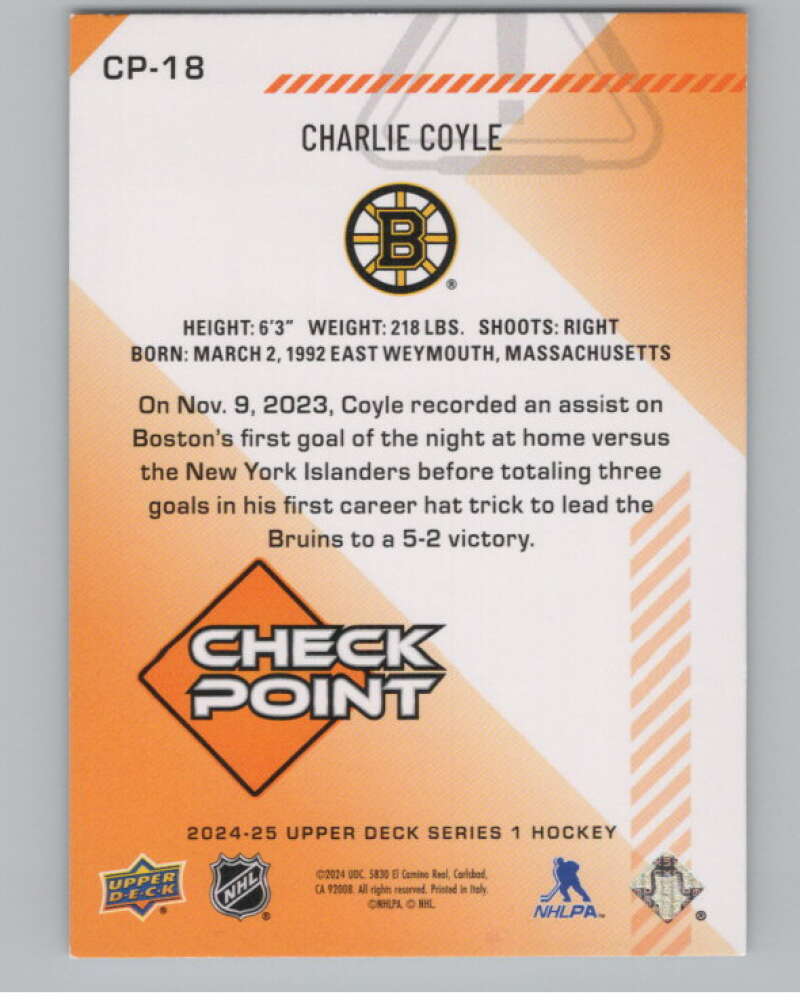 2024-25 Upper Deck Checkpoint #CP-18 Charlie Coyle  Boston Bruins  V102294 Image 2