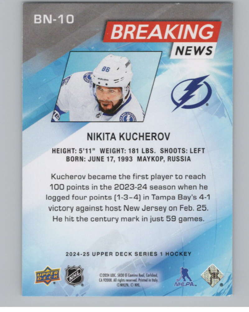 2024-25 Upper Deck Breaking News #BN-10 Nikita Kucherov Lightning  V102300 Image 2