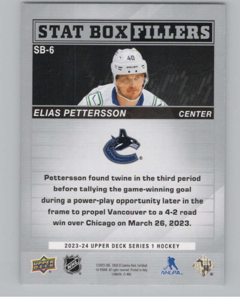 2023-24 Upper Deck Stat Box Fillers #SB-6 Elias Pettersson Canucks  V102302 Image 2