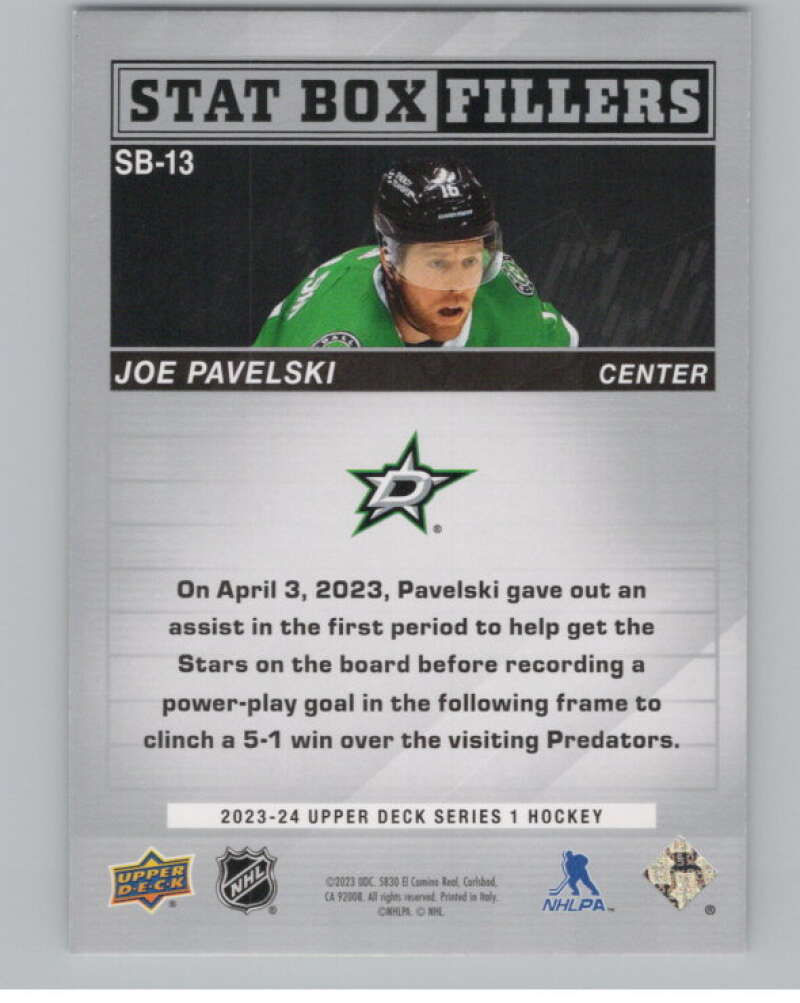 2023-24 Upper Deck Stat Box Fillers #SB-13 Joe Pavelski  Dallas Stars  V102305 Image 2