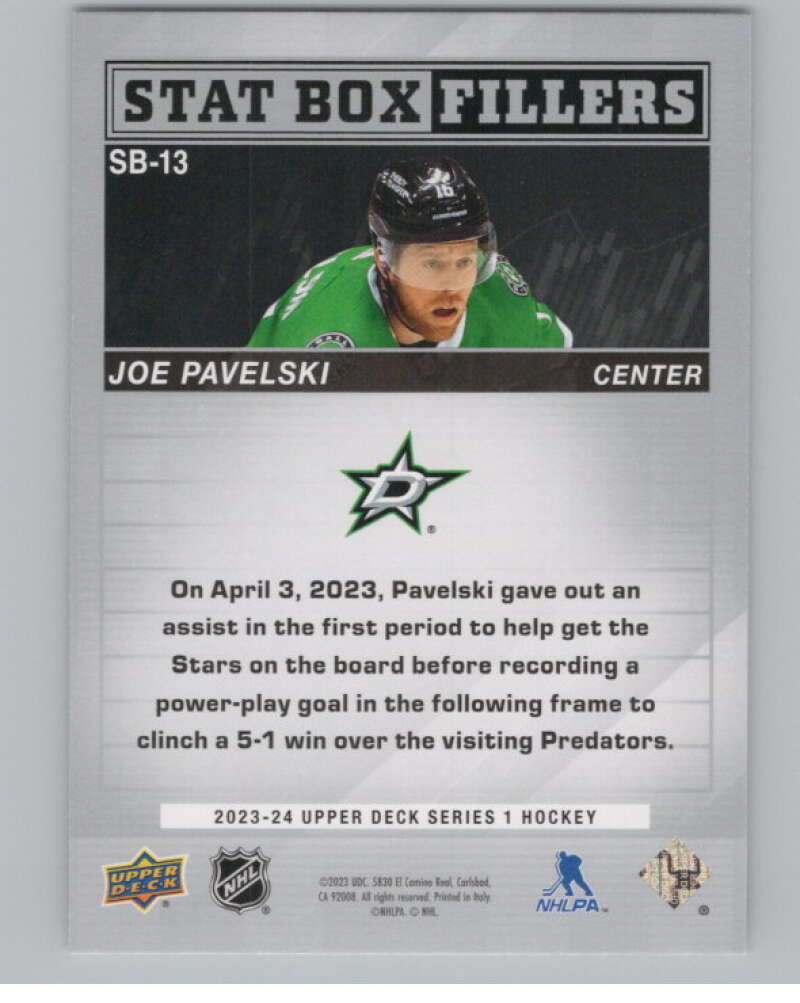 2023-24 Upper Deck Stat Box Fillers #SB-13 Joe Pavelski  Dallas Stars  V102306 Image 2