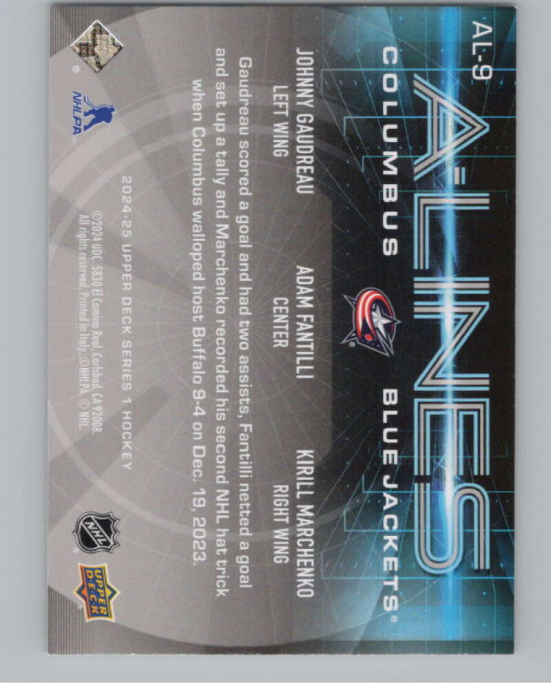 2024-25 Upper Deck A-Lines #AL-9 Johnny Gaudreau/Adam Fantilli/Marchenko  V102319 Image 2