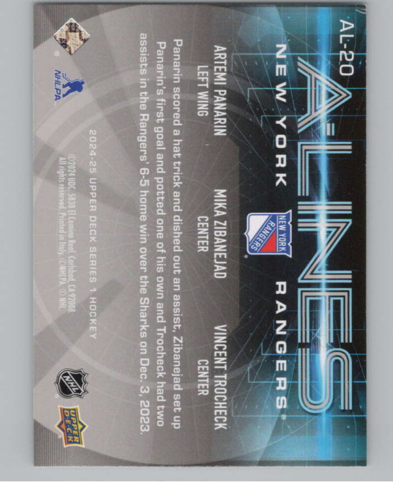 2024-25 Upper Deck A-Lines #AL-20 Artemi Panarin/Mika Zibanejad/Trocheck  V102322 Image 2