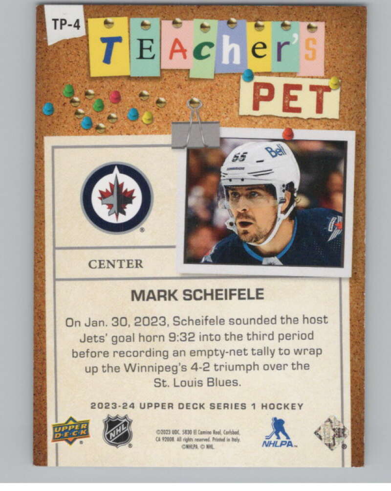 2023-24 Upper Deck Teachers Pet #TP-4 Mark Scheifele  Winnipeg Jets  V102328 Image 2