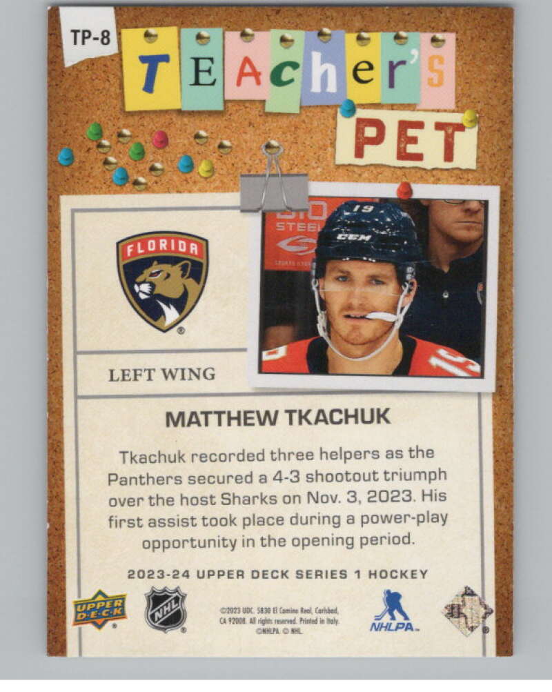 2023-24 Upper Deck Teachers Pet #TP-8 Matthew Tkachuk  Florida Panthers  V102330 Image 2