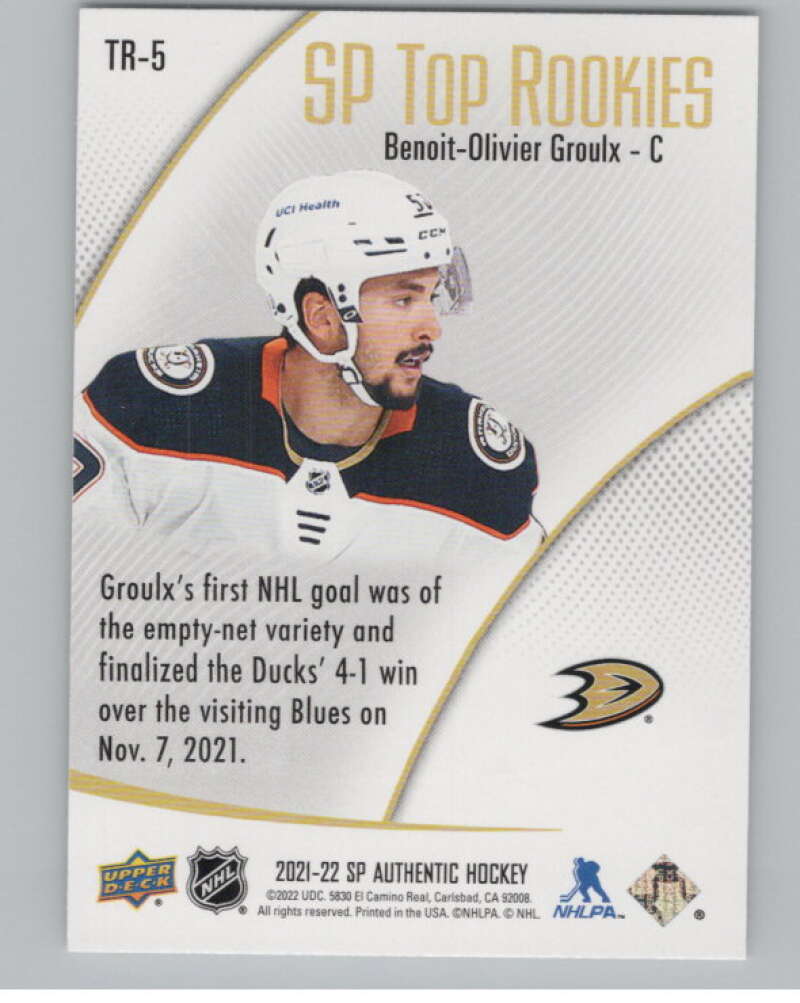 2021-22 SP Authentic Top Rookies #TR-5 Benoit-Olivier Groulx Ducks  V102335 Image 2