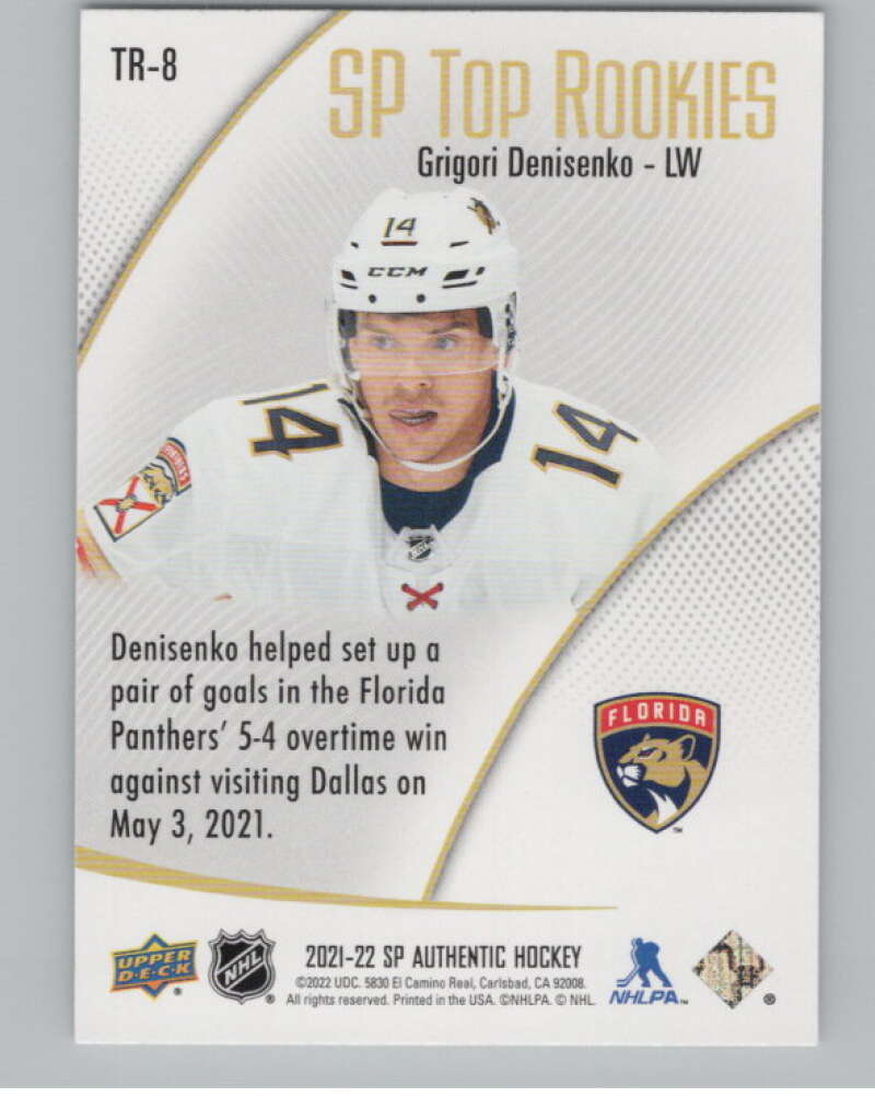 2021-22 SP Authentic Top Rookies #TR-8 Grigori Denisenko Panthers  V102338 Image 2