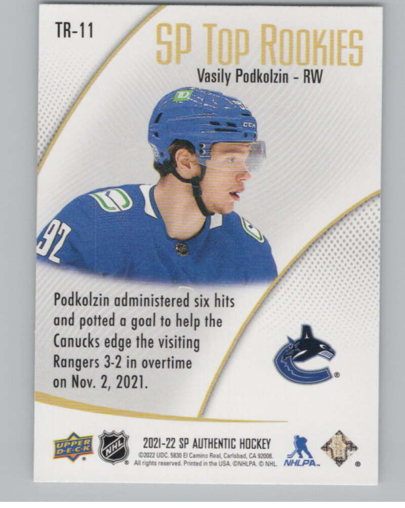 2021-22 SP Authentic Top Rookies #TR-11 Vasily Podkolzin Canucks  V102340 Image 2
