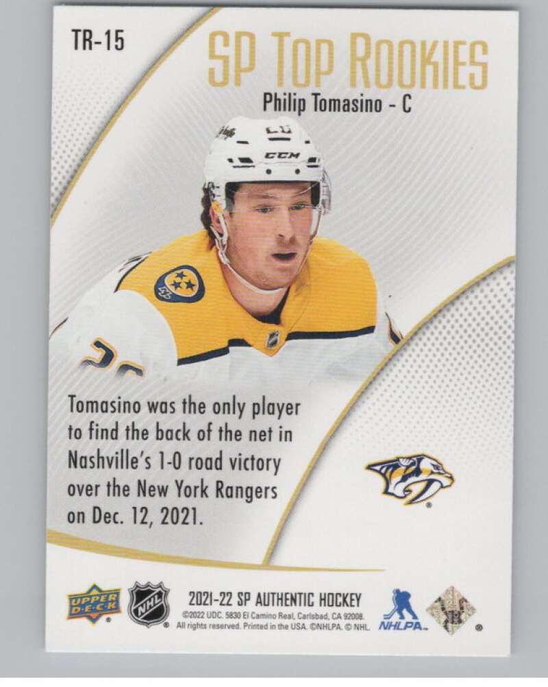 2021-22 SP Authentic Top Rookies #TR-15 Philip Tomasino Predators  V102342 Image 2