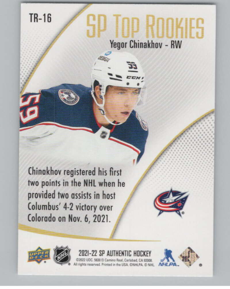 2021-22 SP Authentic Top Rookies #TR-16 Yegor Chinakhov Jackets  V102343 Image 2