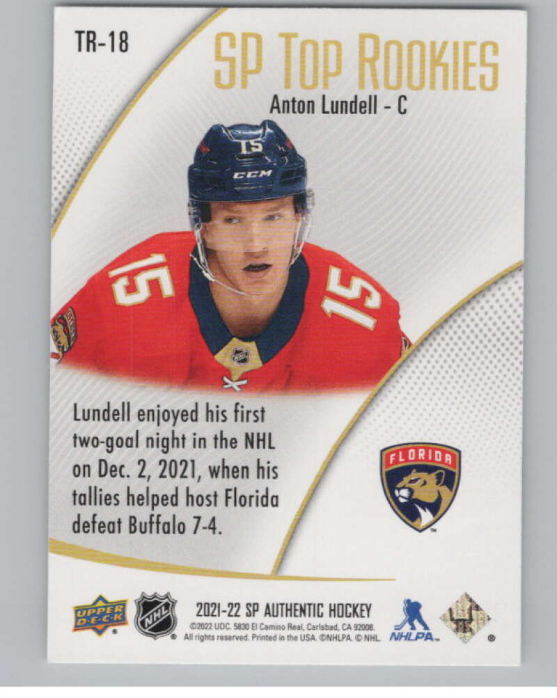 2021-22 SP Authentic Top Rookies #TR-18 Anton Lundell Panthers  V102344 Image 2