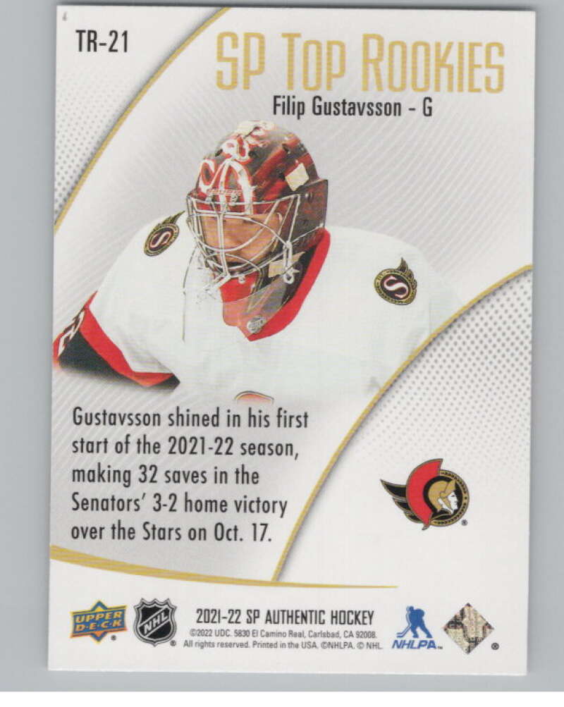 2021-22 SP Authentic Top Rookies #TR-21 Filip Gustavsson Senators  V102346 Image 2