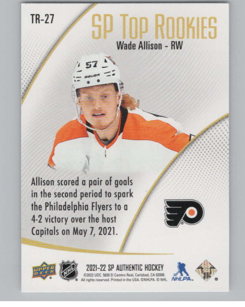 2021-22 SP Authentic Top Rookies #TR-27 Wade Allison Flyers  V102350 Image 2