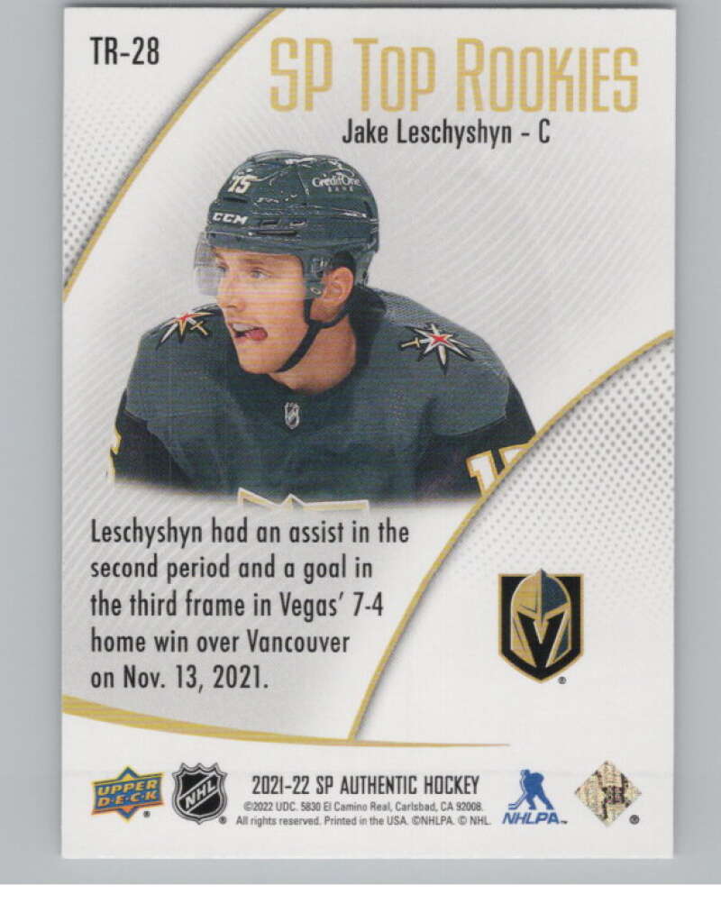 2021-22 SP Authentic Top Rookies #TR-28 Jake Leschyshyn Knights  V102351 Image 2