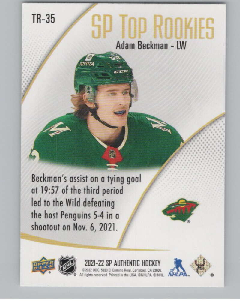 2021-22 SP Authentic Top Rookies #TR-35 Adam Beckman  Minnesota Wild  V102358 Image 2