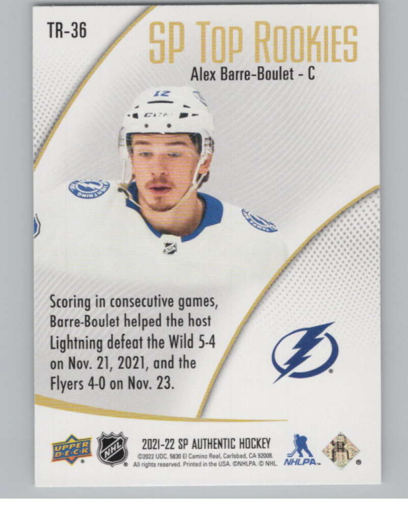 2021-22 SP Authentic Top Rookies #TR-36 Alex Barre-Boulet Lightning  V102359 Image 2