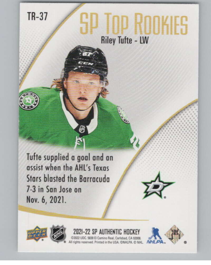 2021-22 SP Authentic Top Rookies #TR-37 Riley Tufte  Dallas Stars  V102360 Image 2