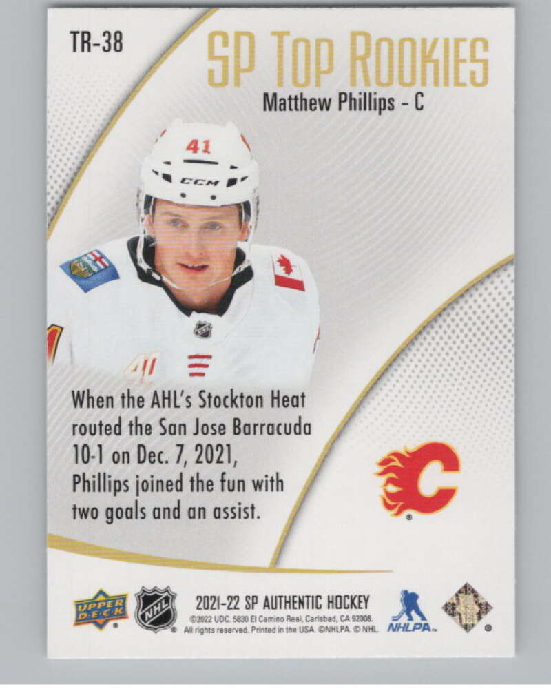 2021-22 SP Authentic Top Rookies #TR-38 Matthew Phillips  Calgary Flames  V102361 Image 2