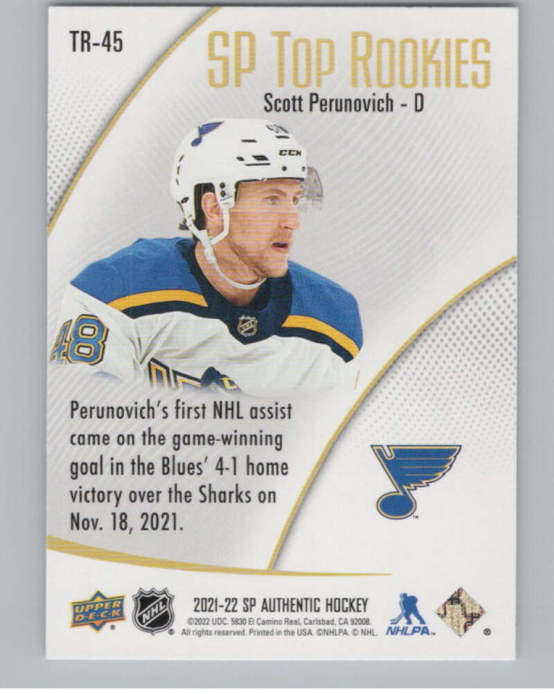 2021-22 SP Authentic Top Rookies #TR-45 Scott Perunovich Blues  V102365 Image 2