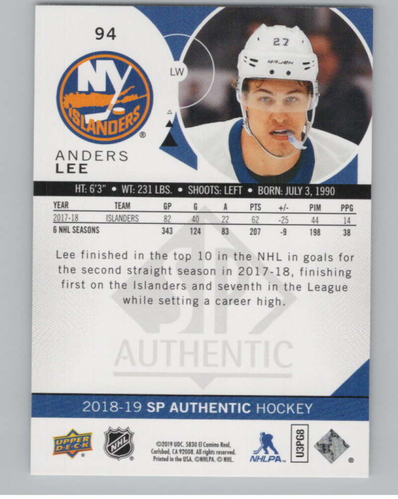 2018-19 SP Authentic Limited Red #94 Anders Lee   V102414 Image 2