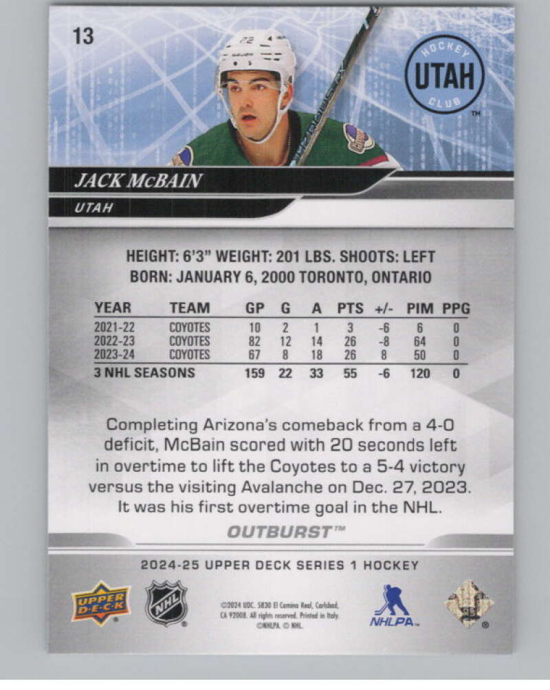 2024-25 Upper Deck Outburst Silver #13 Jack McBain Arizona Coyotes  V102415 Image 2