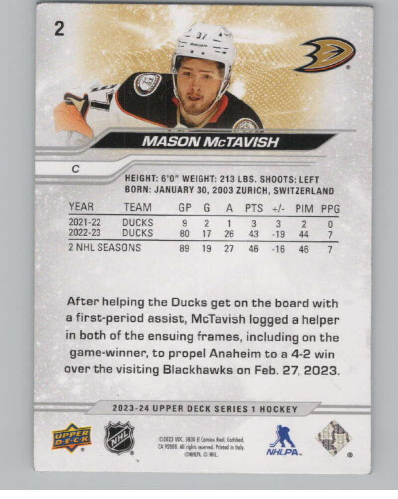 2023-24 Upper Deck Outburst Silver #2 Mason McTavish  Anaheim Ducks  V102418 Image 2