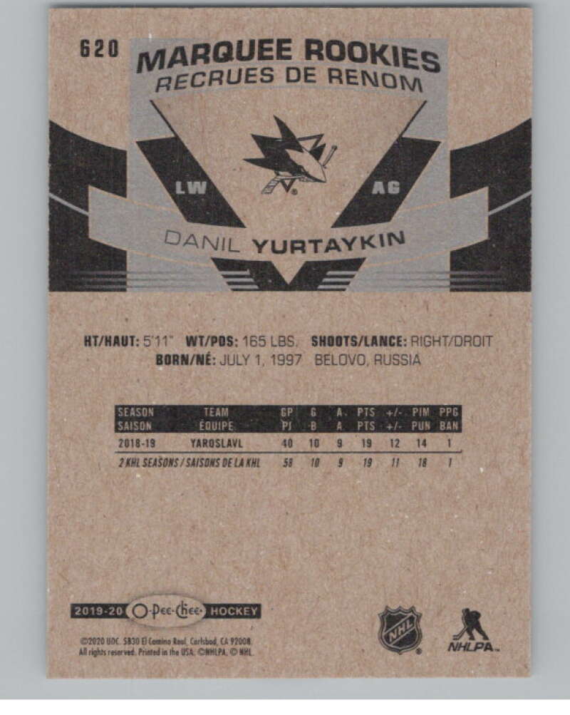 2019-20 O-Pee-Chee #620 Danil Yurtaykin  RC Rookie San Jose Sharks  V102429 Image 2