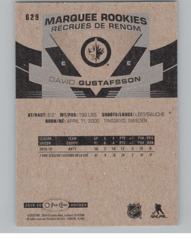 2019-20 O-Pee-Chee #629 David Gustafsson  RC Rookie Winnipeg Jets  V102430 Image 2