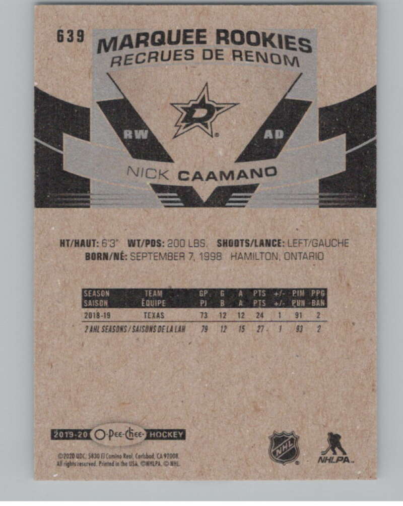 2019-20 O-Pee-Chee #639 Nick Caamano  RC Rookie Dallas Stars  V102434 Image 2