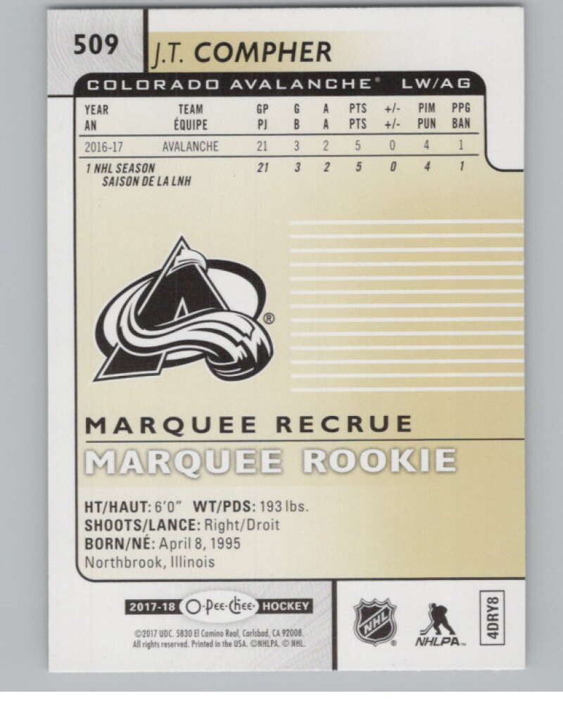 2017-18 O-Pee-Chee #509 J.T. Compher Marquee Rookie RC SP  V102437 Image 2