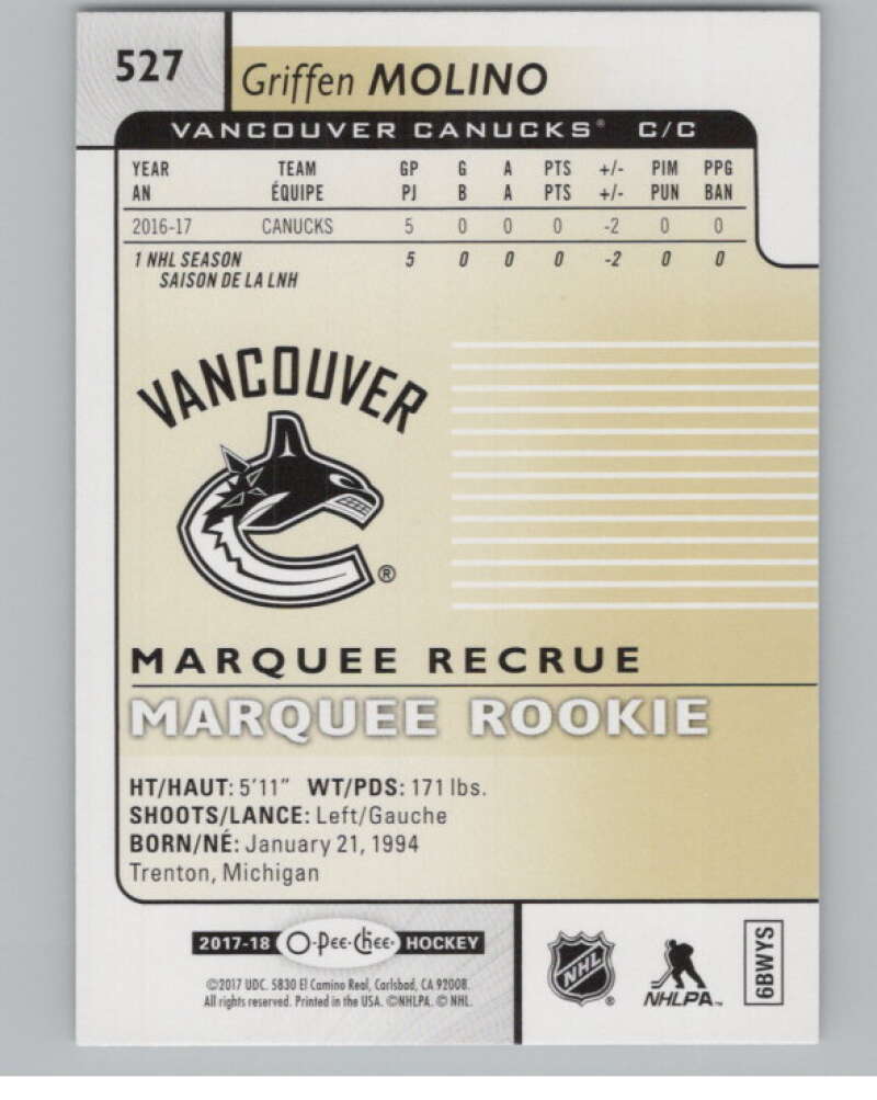 2017-18 O-Pee-Chee #527 Griffen Molino Marquee Rookie RC SP  V102439 Image 2