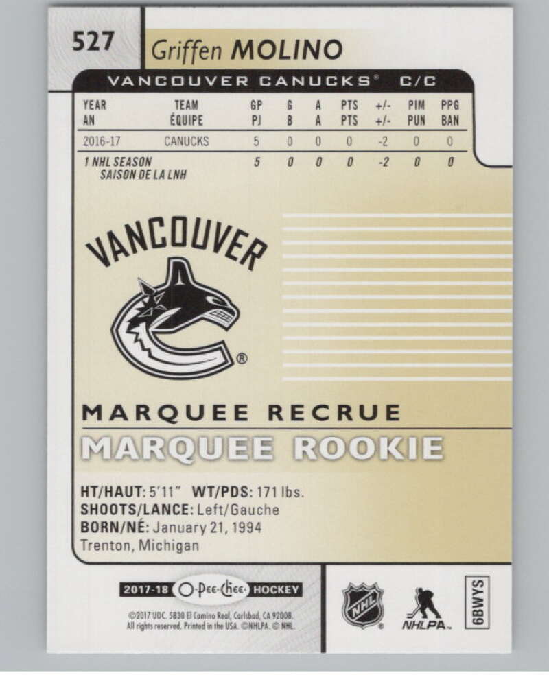 2017-18 O-Pee-Chee #527 Griffen Molino Marquee Rookie RC SP  V102440 Image 2