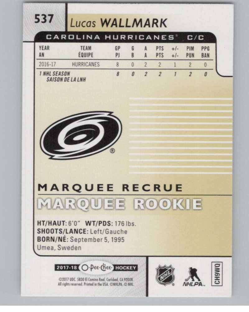 2017-18 O-Pee-Chee #537 Lucas Wallmark Marquee Rookie RC  SP  V102441 Image 2