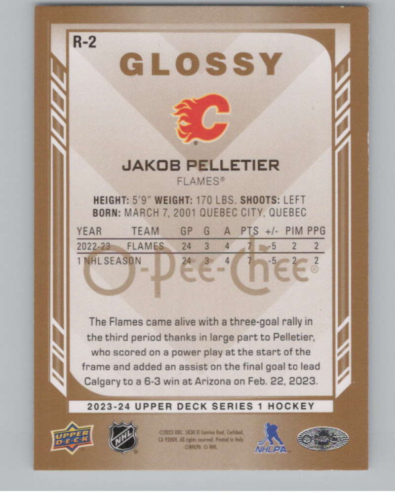 2023-24 Upper Deck OPC Glossy #R-2 Jakob Pelletier RC Rookie Flames  V102443 Image 2