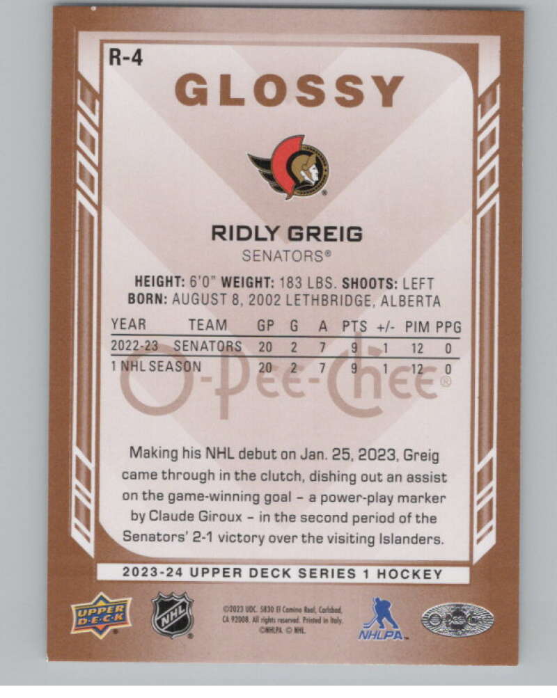 2023-24 Upper Deck OPC Glossy #R-4 Ridly Greig Rookie Ottawa Senators  V102444 Image 2