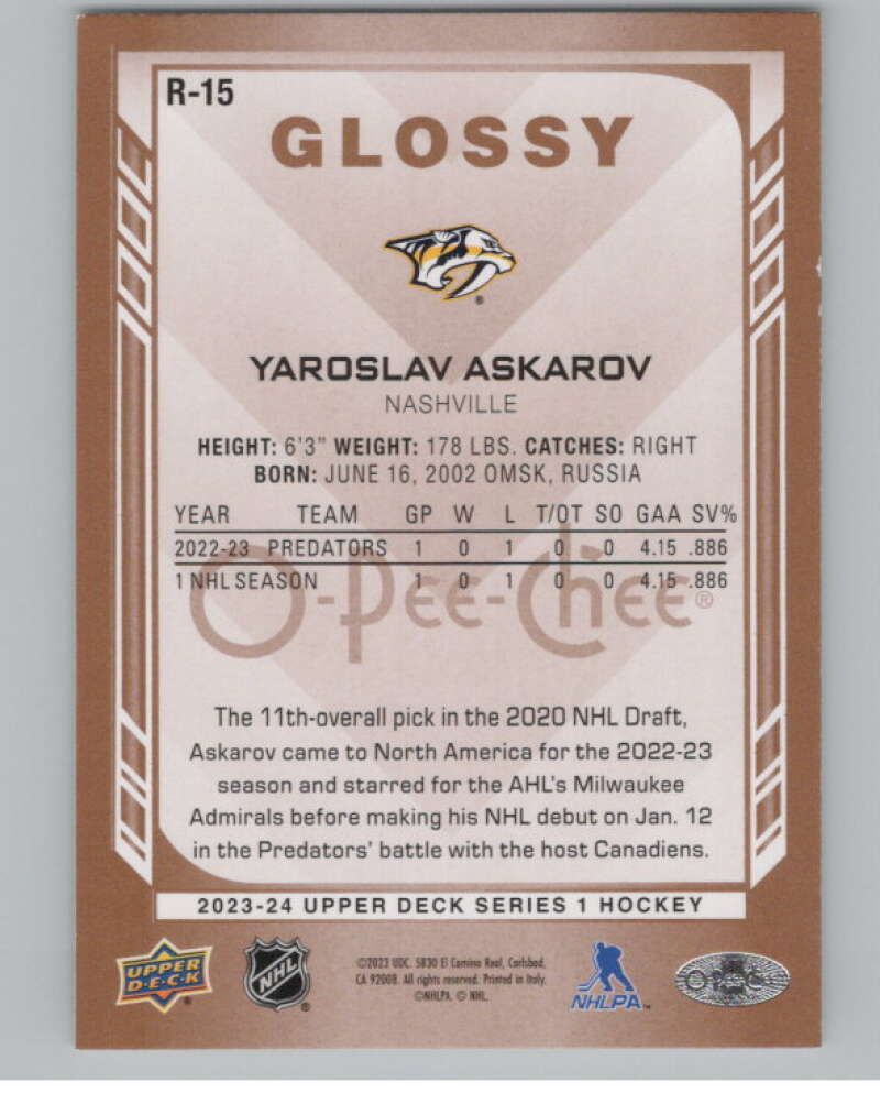 2023-24 Upper Deck OPC Glossy #R-15 Yaroslav Askarov RC Rookie  V102445 Image 2