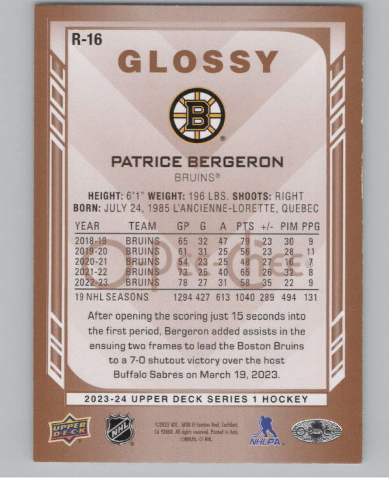 2023-24 Upper Deck OPC Glossy #R-16 Patrice Bergeron  Boston Bruins  V102446 Image 2