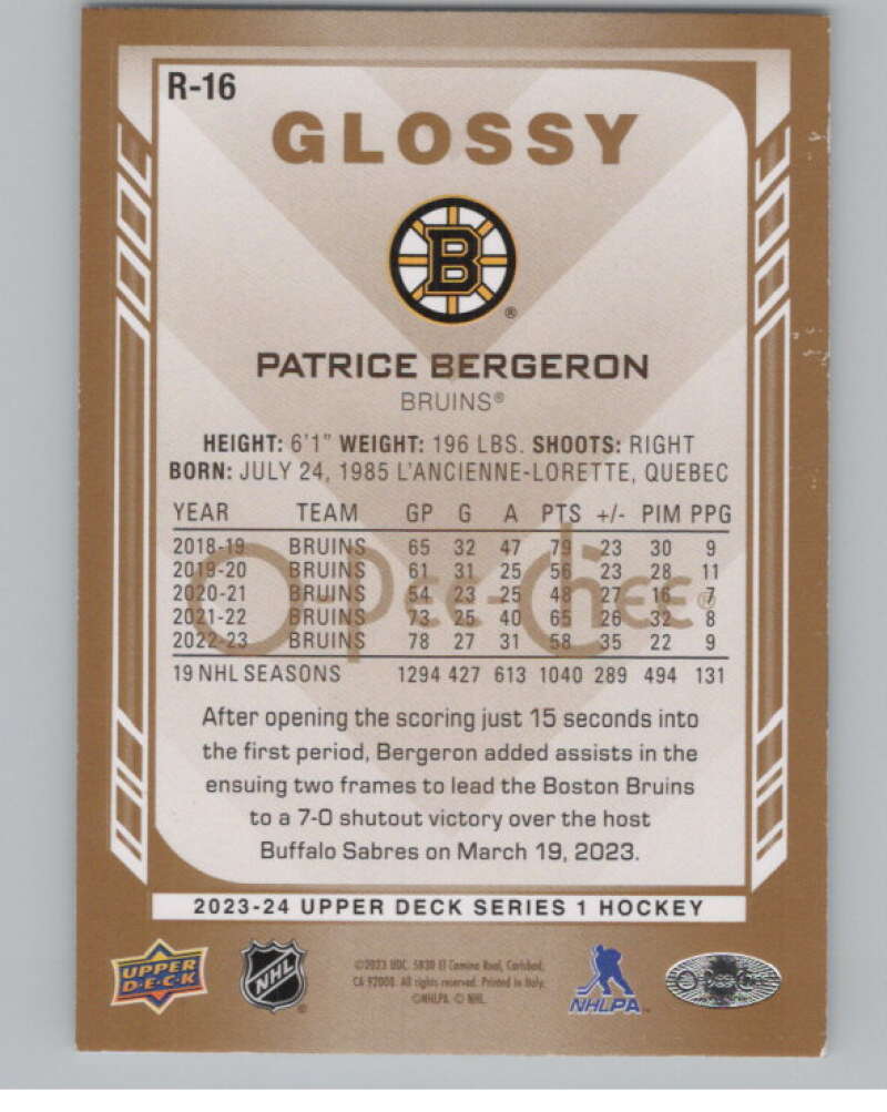 2023-24 Upper Deck OPC Glossy #R-16 Patrice Bergeron  Boston Bruins  V102447 Image 2