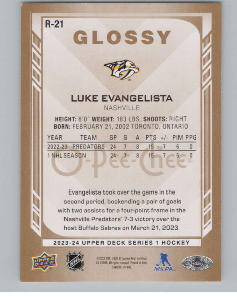 2023-24 Upper Deck OPC Glossy #R-21 Luke Evangelista RC Rookie  V102449 Image 2