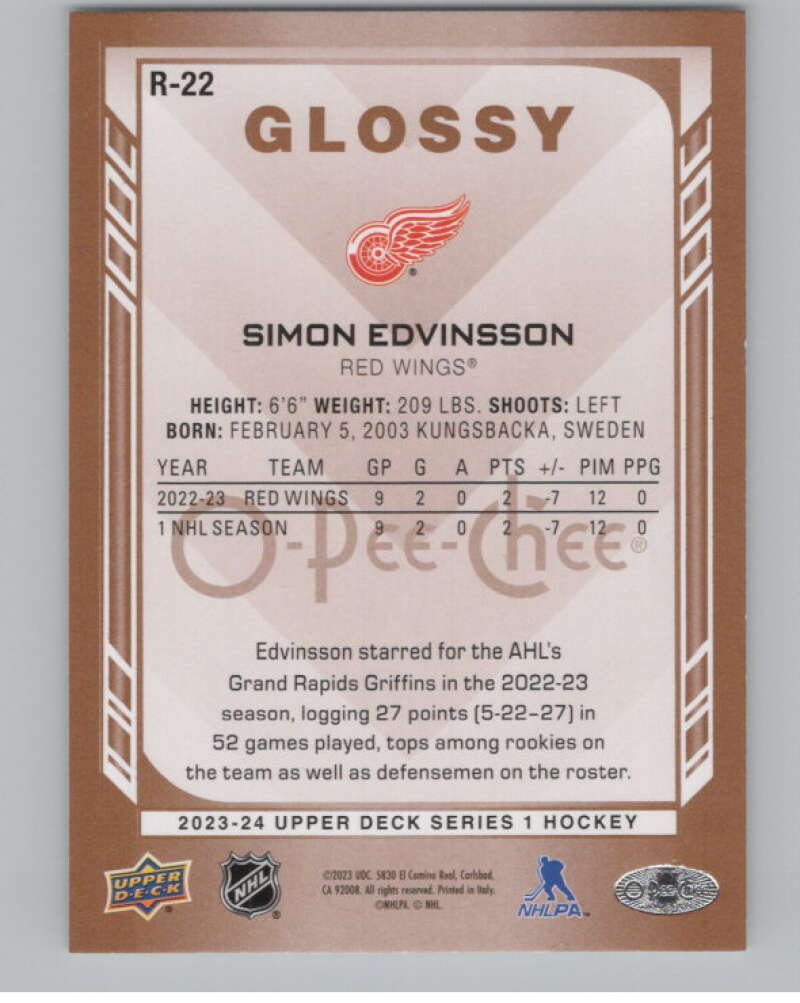 2023-24 Upper Deck OPC Glossy #R-22 Simon Edvinsson RC Rookie  V102450 Image 2