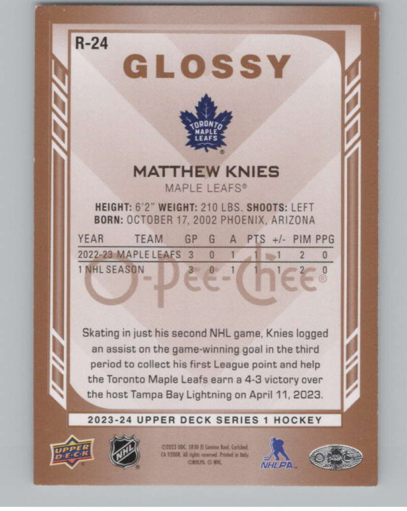 2023-24 Upper Deck OPC Glossy #R-24 Matthew Knies RC Rookie Leafs  V102451 Image 2