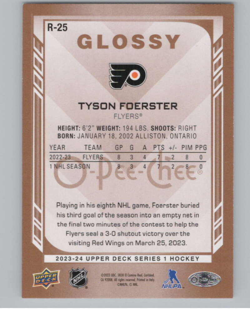 2023-24 Upper Deck OPC Glossy #R-25 Tyson Foerster RC Rookie Flyers  V102452 Image 2