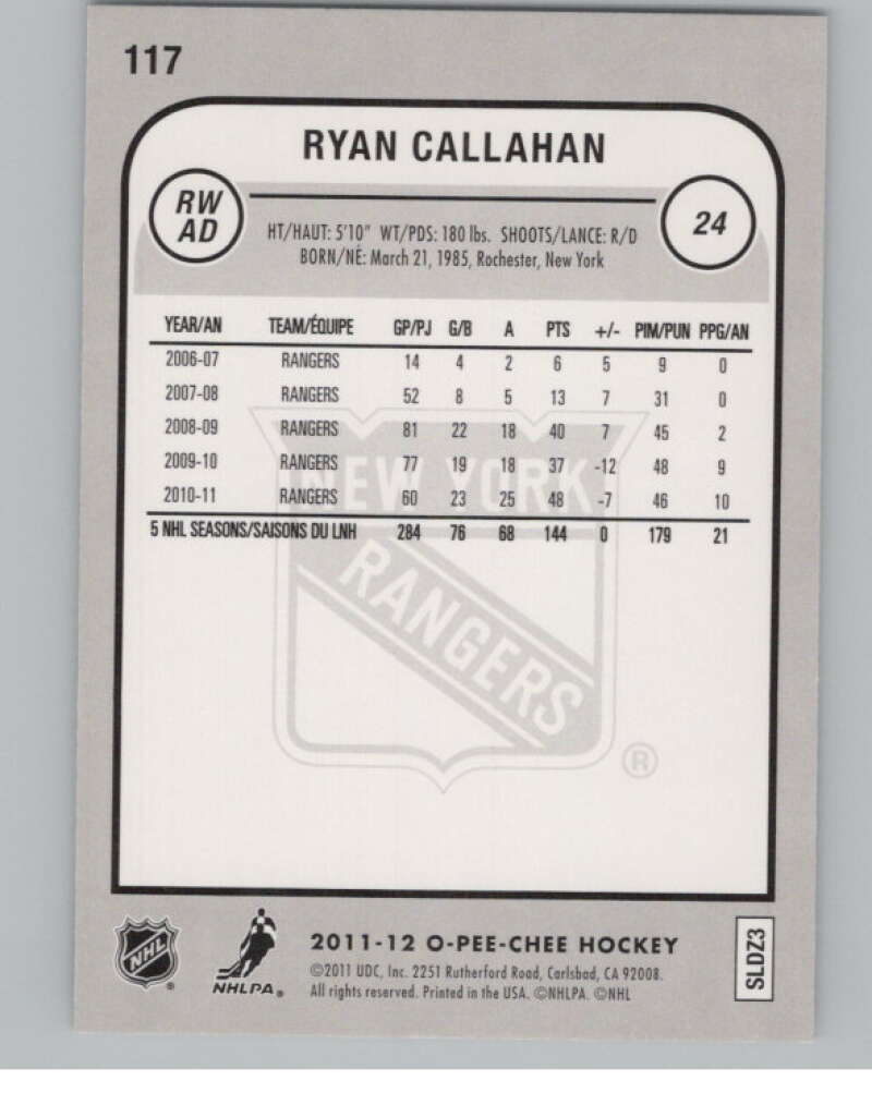 2011-12 Upper Deck O-Pee-Chee Rainbow #117 Ryan Callahan Rangers  V102453 Image 2
