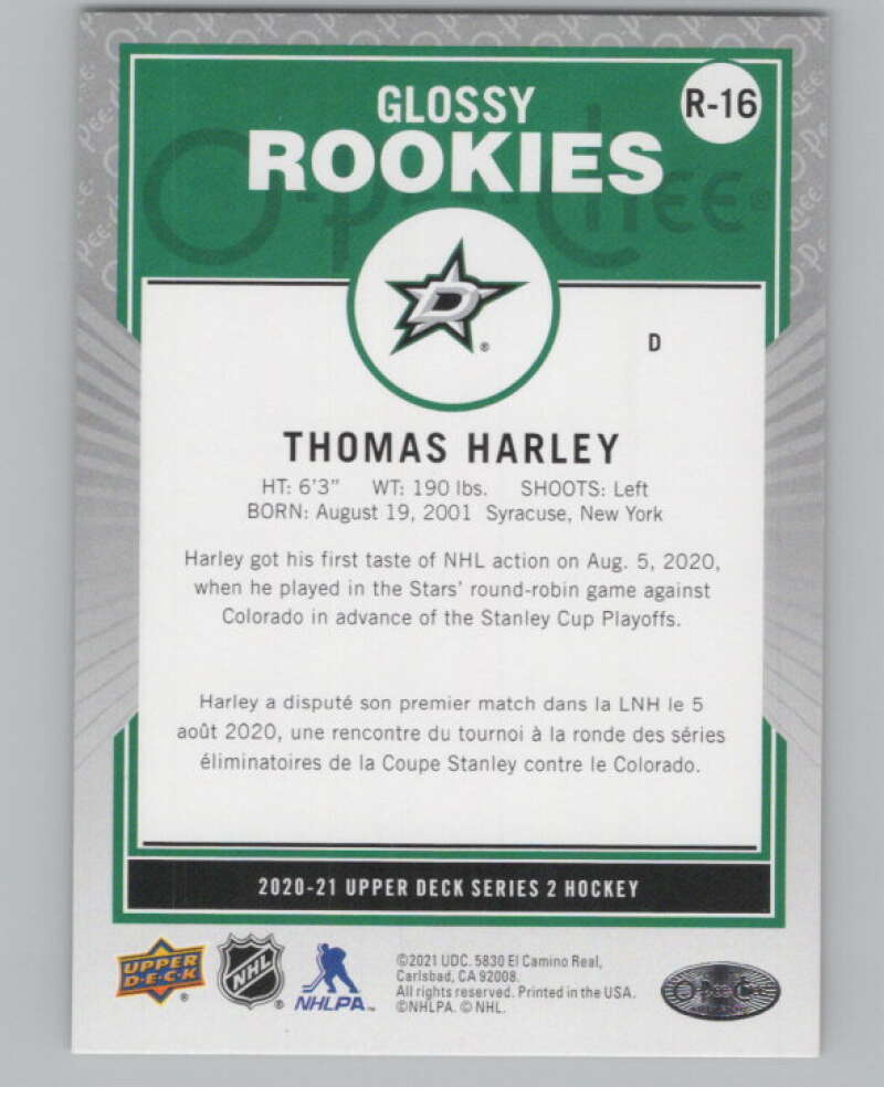 2020-21 O-Pee-Chee Glossy Rookies Bronze #R-16 Thomas Harley RC Rookie  V102456 Image 2